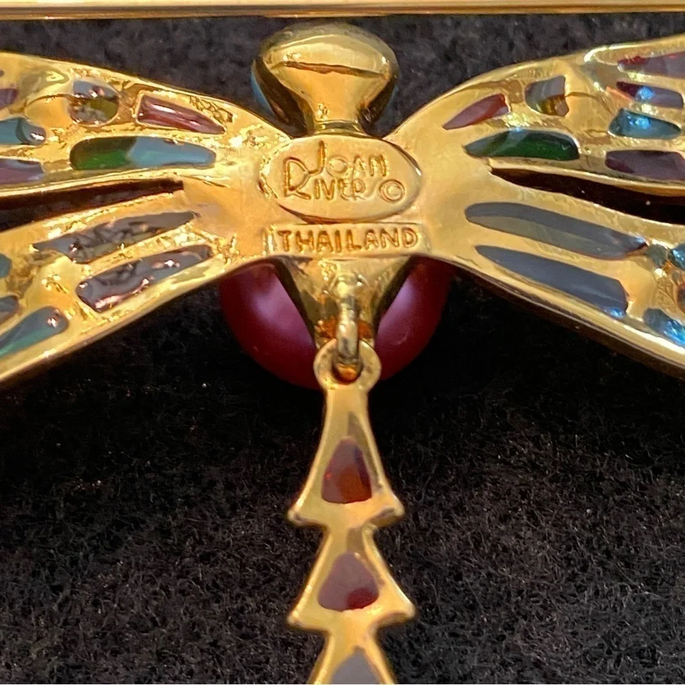 Joan Rivers Plique a Jour Articulated Dragonfly enamel  & rhinestone brooch